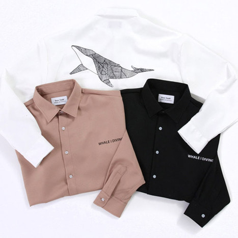 고래긴팔셔츠 3color(검정.백색.베이지) 남자 셔츠 남방